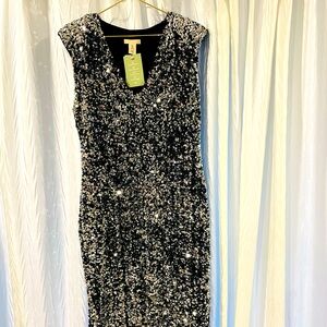 Black and silver cocktail  sequin dress with front slit